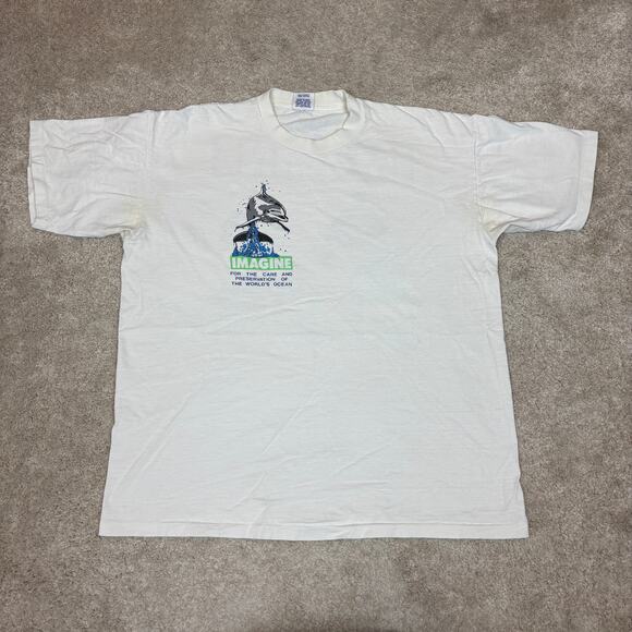 Vintage 80s Club Sportswear Imagine Dolphins Shirt Men's XL Ocean Activist - Picture 3 of 14